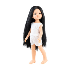 Кукла Паола с длинными черными волосами, 32 см, в пижаме