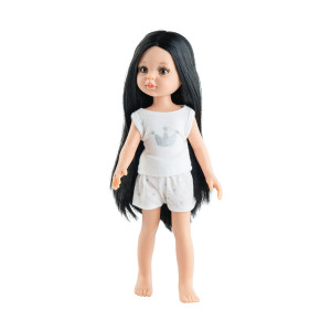Кукла Карина, с черными прямыми волосами, в пижаме, 32 см