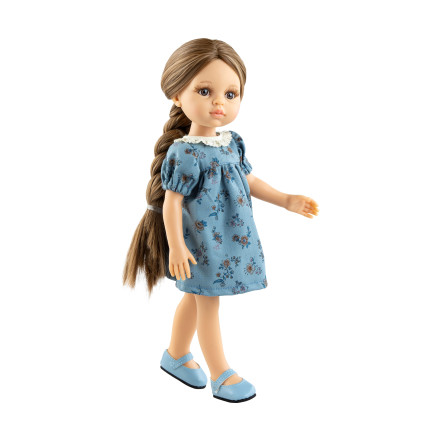 Кукла Лаура в синем платье с кружевным воротничком, 32 см
