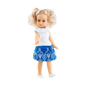 Кукла Лоли в синей юбке с узором, 21 см
