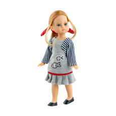 Кукла Пилар в сером платье с рыбками, 21 см