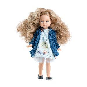 Кукла Инес в цветочном платье и голубом кардигане, 21 см